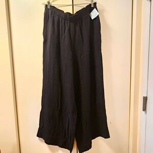 Shade & Shore Women's Black Cotton Gauze Wide Leg Cropped Pants XL Nwt Resort
